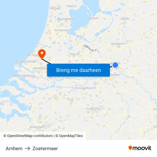 Arnhem to Zoetermeer map