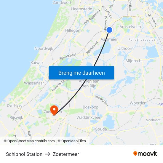 Schiphol Station to Zoetermeer map