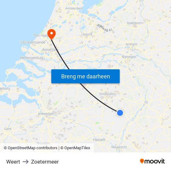 Weert to Zoetermeer map