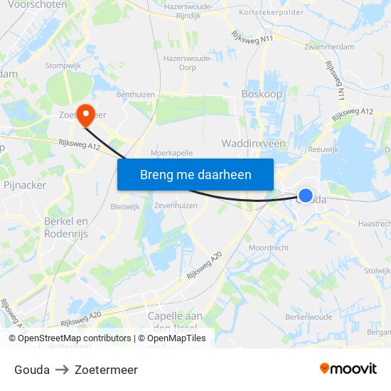 Gouda to Zoetermeer map