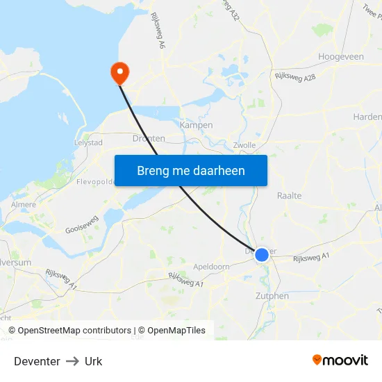 Deventer to Urk map