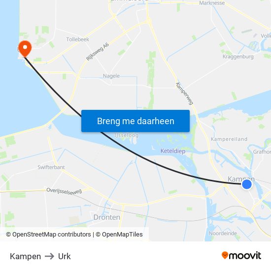 Kampen to Urk map