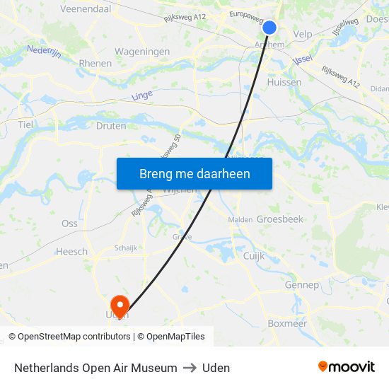 Netherlands Open Air Museum to Uden map