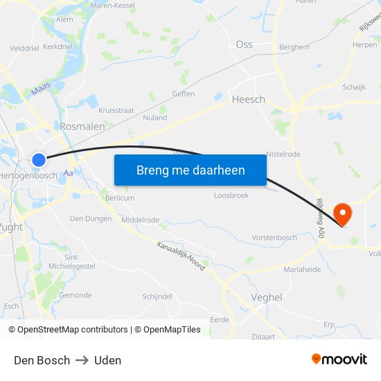 Den Bosch to Uden map