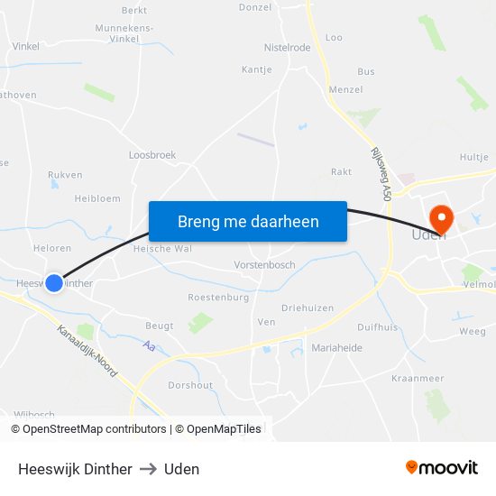 Heeswijk Dinther to Uden map