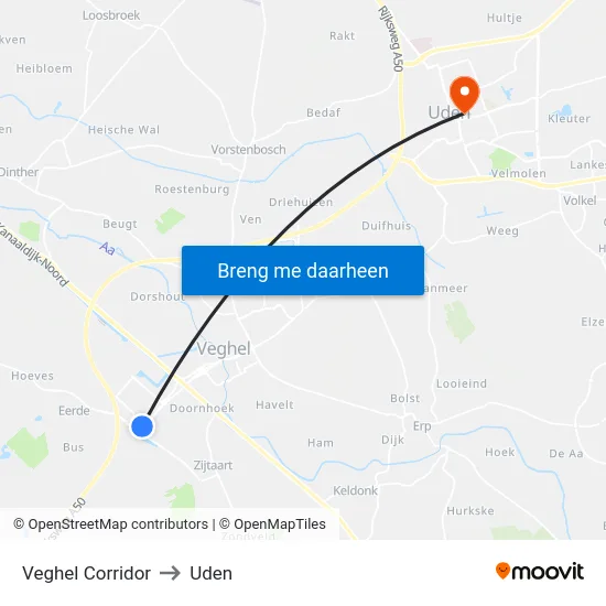 Veghel Corridor to Uden map