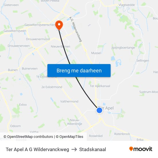Ter Apel A G Wildervanckweg to Stadskanaal map