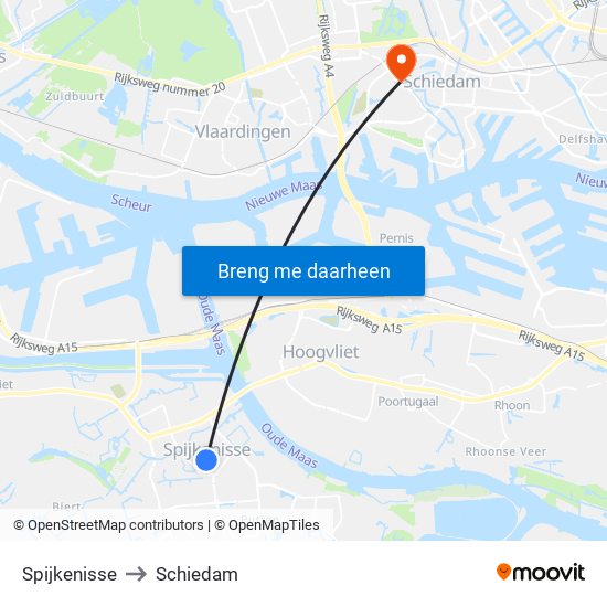Spijkenisse to Schiedam map