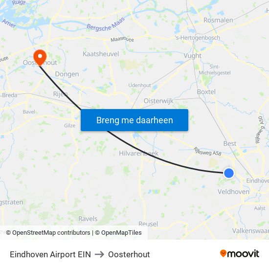 Eindhoven Airport EIN to Oosterhout map