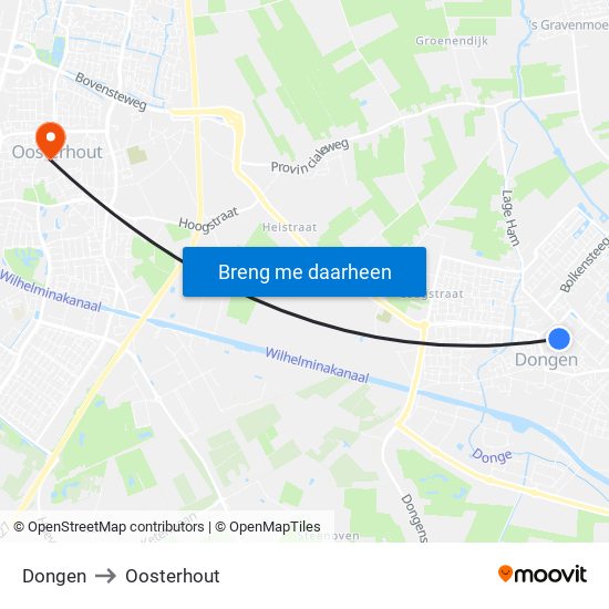 Dongen to Oosterhout map