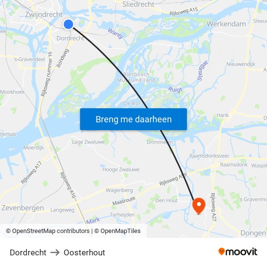 Dordrecht to Oosterhout map