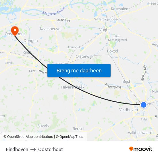 Eindhoven, Nieuwe Emmasingel 10 to Oosterhout map