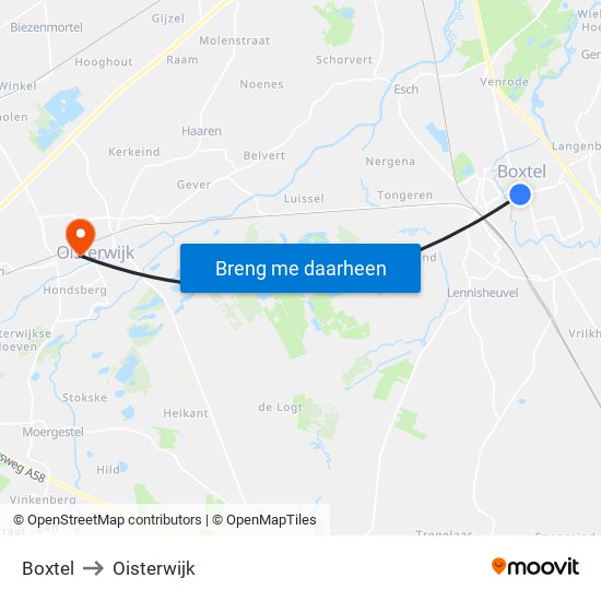 Boxtel to Oisterwijk map