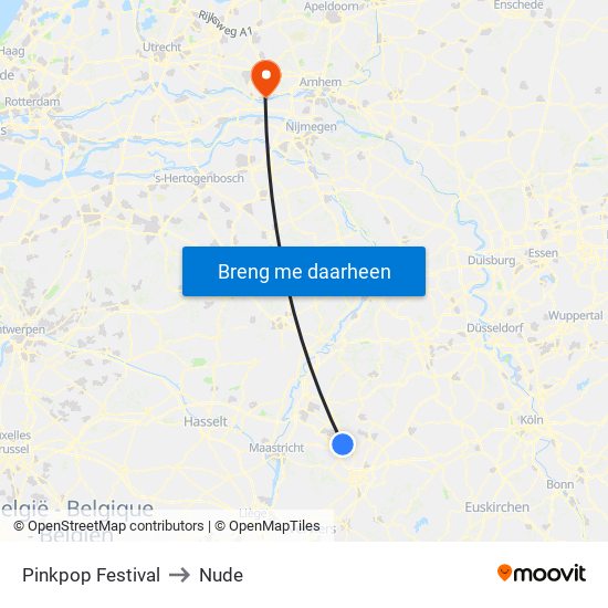 Pinkpop Festival to Nude map