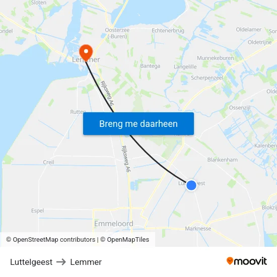 Luttelgeest to Lemmer map