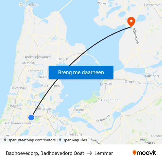 Badhoevedorp, Badhoevedorp Oost to Lemmer map