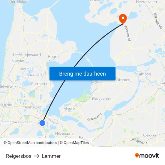 Reigersbos to Lemmer map