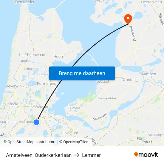 Amstelveen, Ouderkerkerlaan to Lemmer map