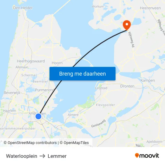 Waterlooplein to Lemmer map