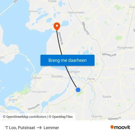 'T Loo, Putstraat to Lemmer map