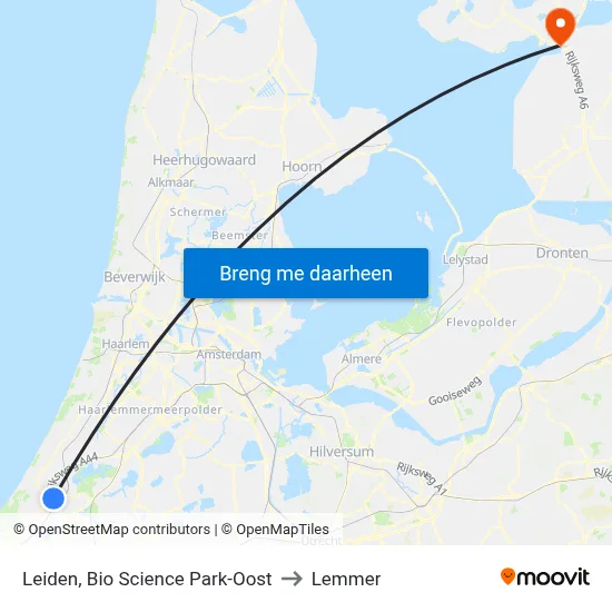 Leiden, Bio Science Park-Oost to Lemmer map