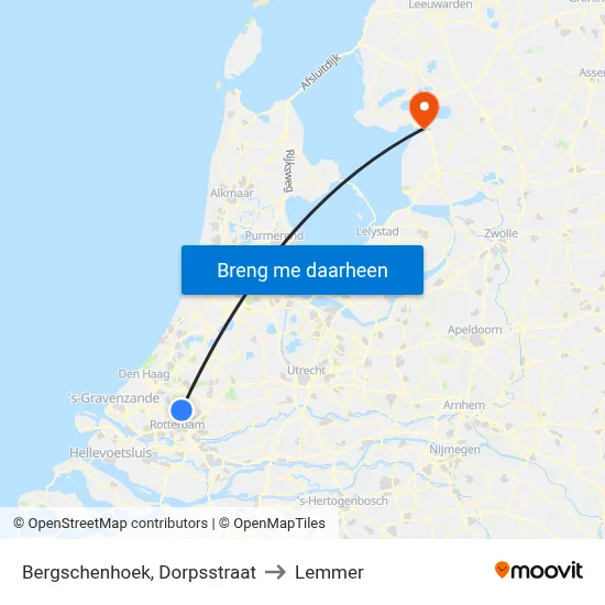 Bergschenhoek, Dorpsstraat to Lemmer map