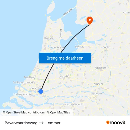 Beverwaardseweg to Lemmer map