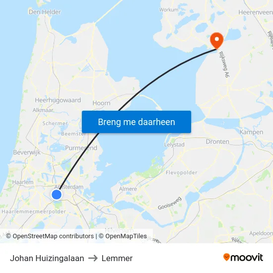 Johan Huizingalaan to Lemmer map