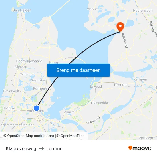 Klaprozenweg to Lemmer map