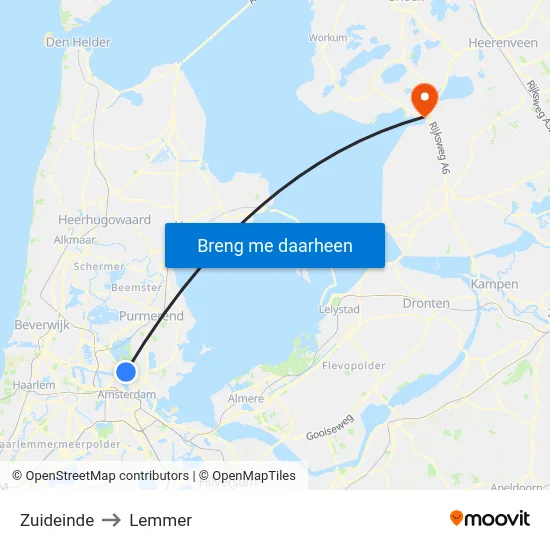 Zuideinde to Lemmer map
