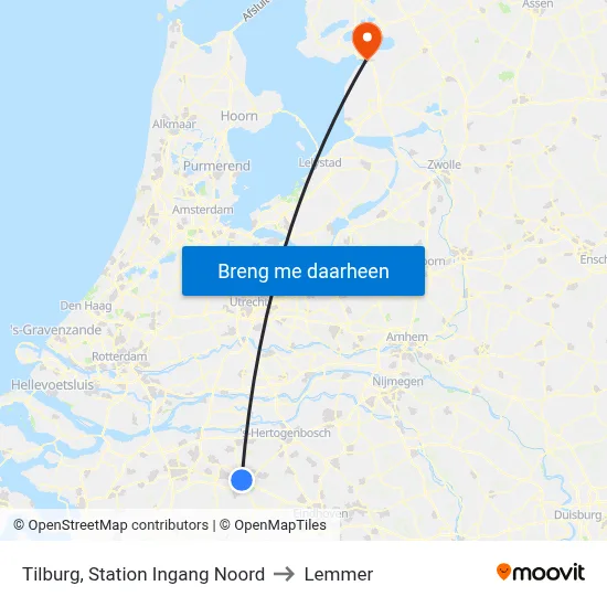 Tilburg, Station Ingang Noord to Lemmer map