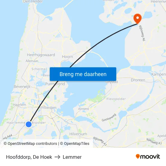 Hoofddorp, De Hoek to Lemmer map