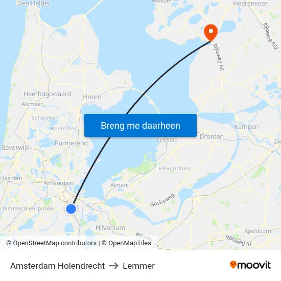 Amsterdam Holendrecht to Lemmer map