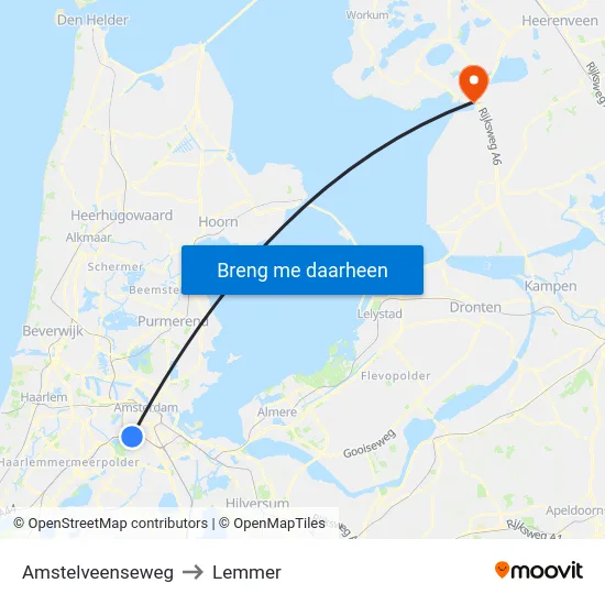 Amstelveenseweg to Lemmer map