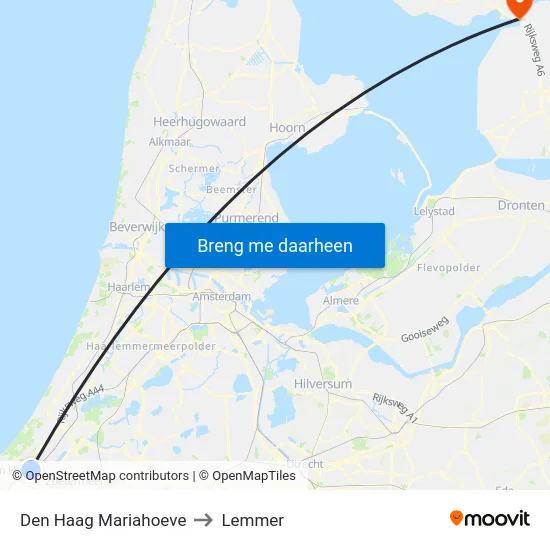 Den Haag Mariahoeve to Lemmer map