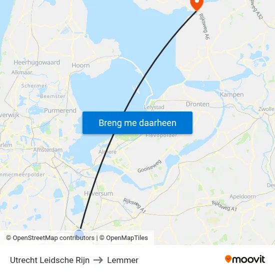 Utrecht Leidsche Rijn to Lemmer map
