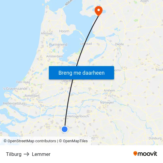 Tilburg to Lemmer map
