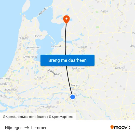 Nijmegen to Lemmer map