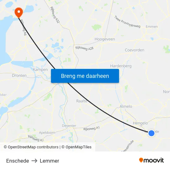 Enschede to Lemmer map