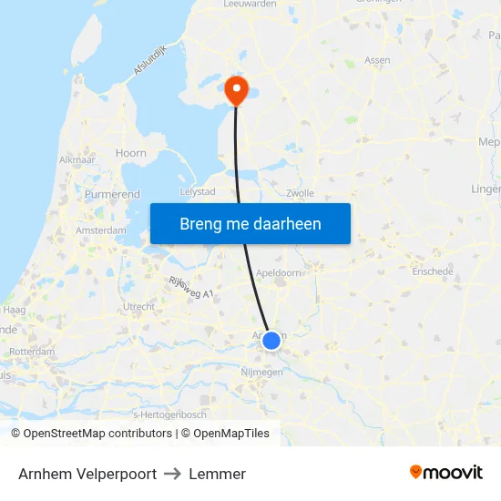 Arnhem Velperpoort to Lemmer map