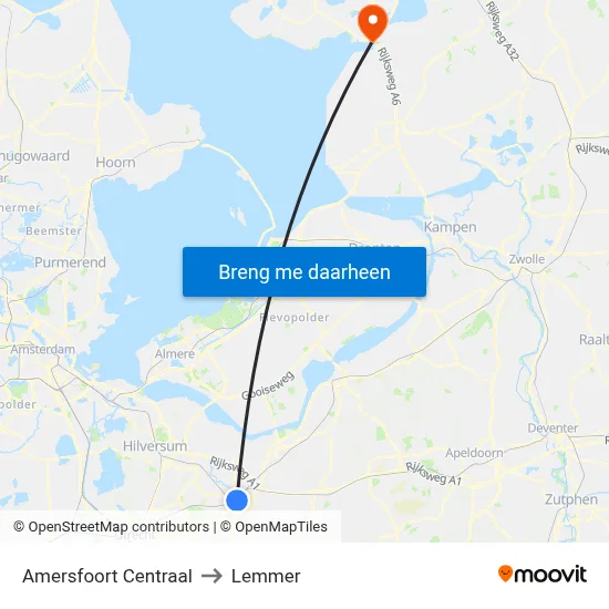 Amersfoort Centraal to Lemmer map