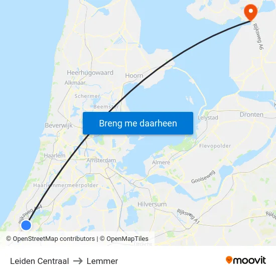 Leiden Centraal to Lemmer map