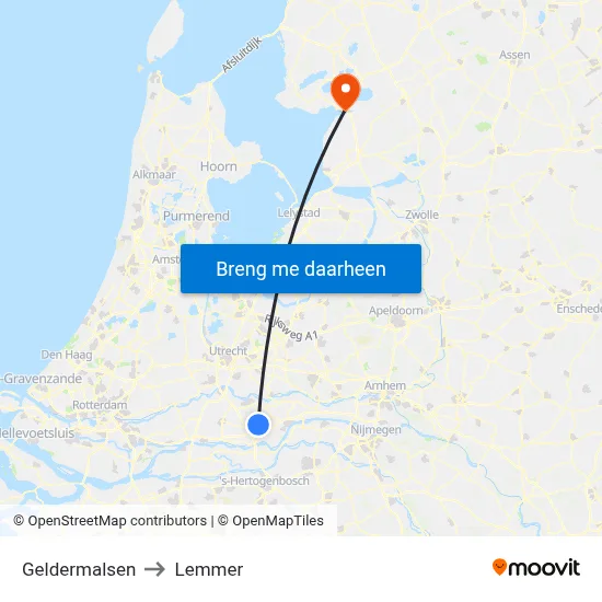 Geldermalsen to Lemmer map