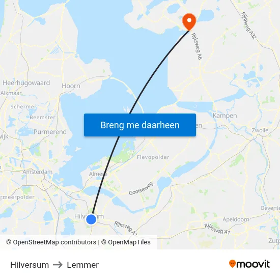 Hilversum to Lemmer map