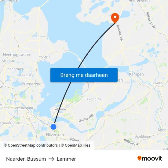 Naarden-Bussum to Lemmer map