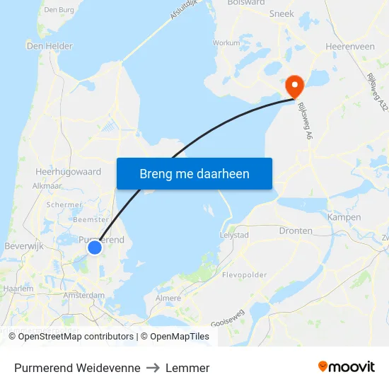 Purmerend Weidevenne to Lemmer map