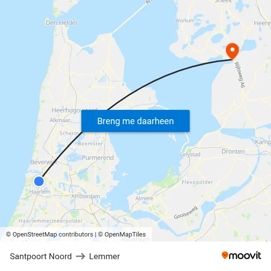Santpoort Noord to Lemmer map