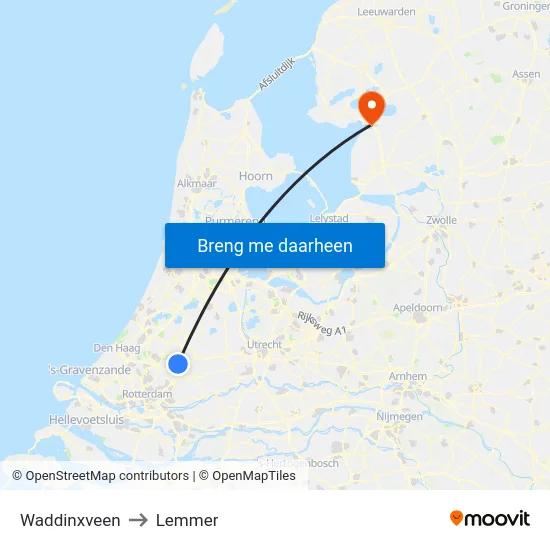 Waddinxveen to Lemmer map
