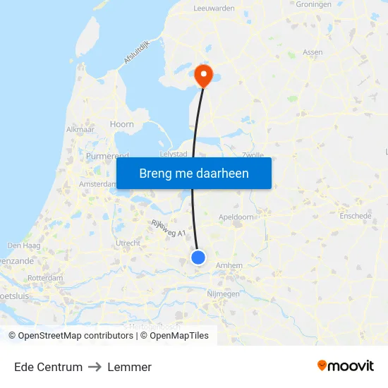 Ede Centrum to Lemmer map