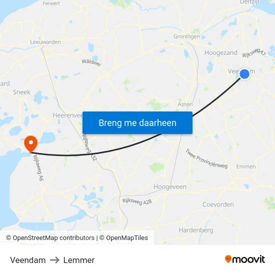 Veendam to Lemmer map